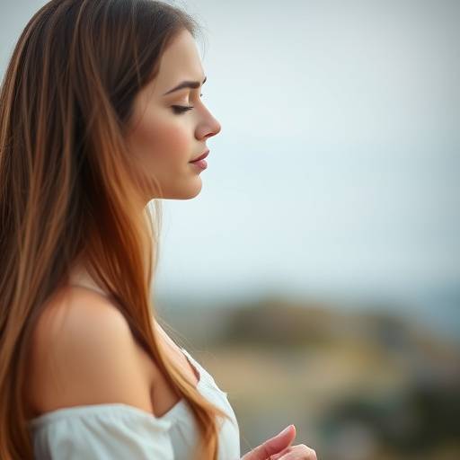 A young woman with long hair sitting in a meditative pose