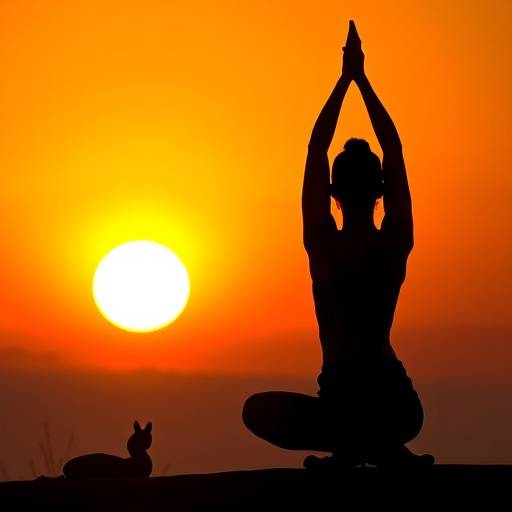 Image of someone doing yoga at sunrise, representing mindfulness and relaxation.