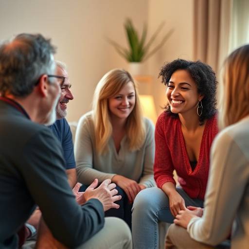 People connecting and smiling during a group therapy session