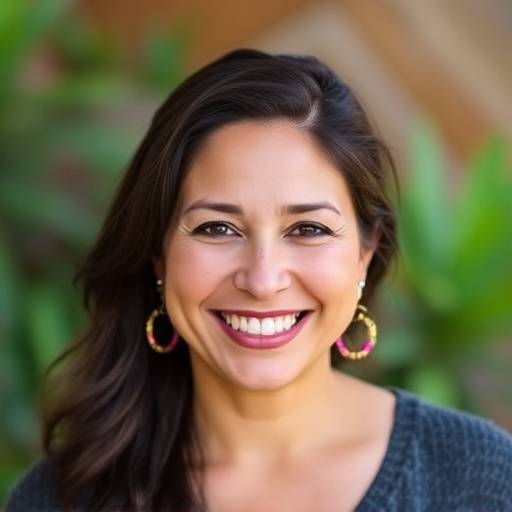 Portrait of Elena Ramirez, founder of Holistic Harmony Hub, smiling warmly.